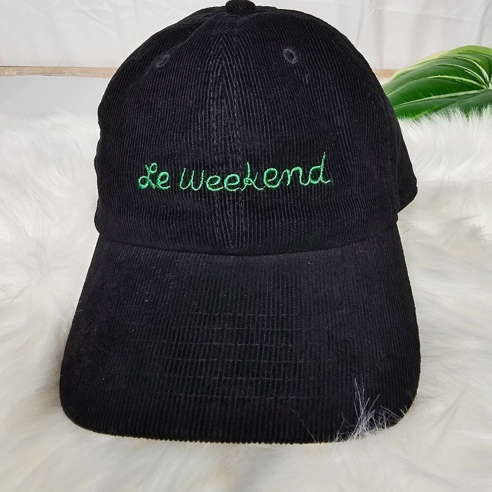 Clare V. "Le Weekend" Embroidered Black Corduroy Baseball Cap Adjustable Hat